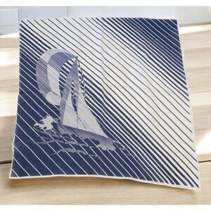 Vintage Nautical Scarf Sailboat Print Blue White Polyester Beach Ocean Japan